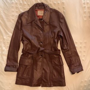 Vintage Burgundy Leather Trench